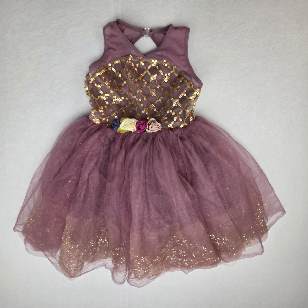 Weissman Girls Mauve Gold Sequin Floral Dance Leotard Tutu Dress small child